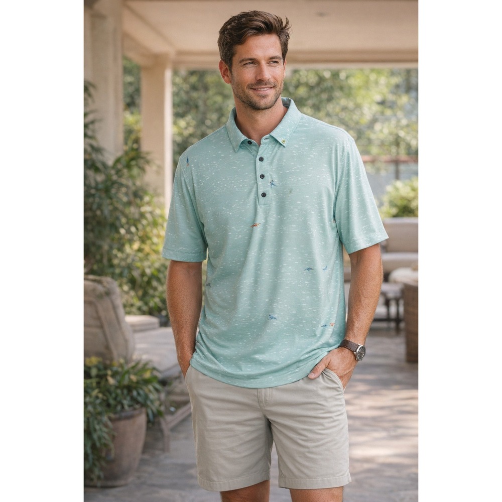 William Murray Mens X-Large Golf Polo Shirt Fish Water Print Resort Vacation dad